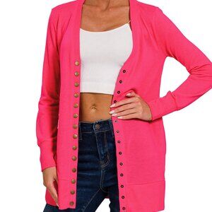⭐️CLEARANCE⭐️NEW! Zenana Bright Pink Snap Button Sweater Cardigan w/Pockets